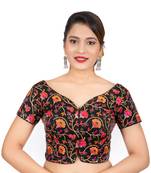 Dupion Silk Embroidered Black Readymade Saree Blouse