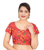 Dupion Silk Embroidered Red Readymade Saree Blouse