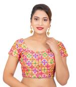 Dupion Silk Embroidered Beige Readymade Saree Blouse