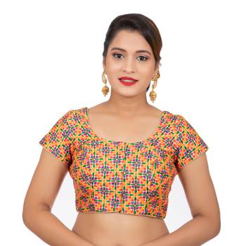 Dupion Silk Embroidered Beige Readymade Saree Blouse 1