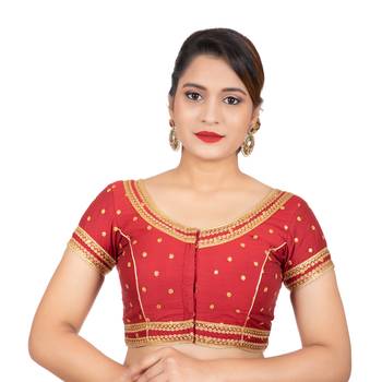 Dupion Silk Embroidered Red Readymade Saree Blouse 1