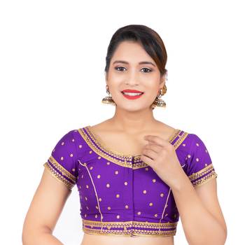 Dupion Silk Embroidered Purple Readymade Saree Blouse 1