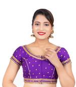 Dupion Silk Embroidered Purple Readymade Saree Blouse