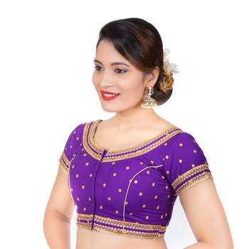 Dupion Silk Embroidered Purple Readymade Saree Blouse 2