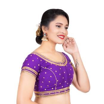 Dupion Silk Embroidered Purple Readymade Saree Blouse 3
