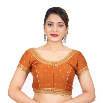 Dupion Silk Embroidered Mustard Readymade Saree Blouse 1