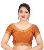 Dupion Silk Embroidered Mustard Readymade Saree Blouse