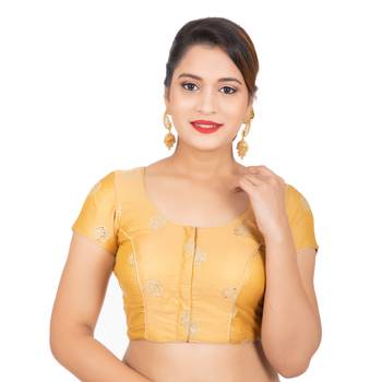 Dupion Silk Sequence Golden Readymade Saree Blouse 1