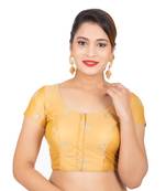 Dupion Silk Sequence Golden Readymade Saree Blouse