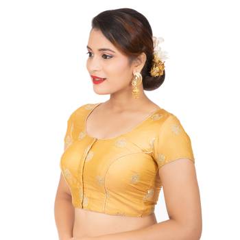 Dupion Silk Sequence Golden Readymade Saree Blouse 2