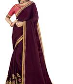 Maroon Embroidered Silk Blend Saree With Blouse