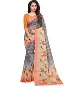Grey printed linen saree with blouse