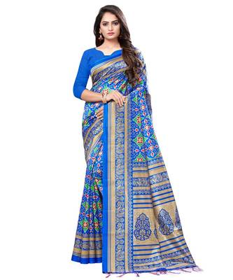 Blue woven Silk blend saree with blouse 1