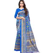 Blue woven Silk blend saree with blouse