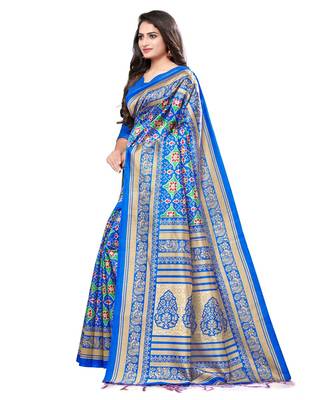 Blue woven Silk blend saree with blouse 2