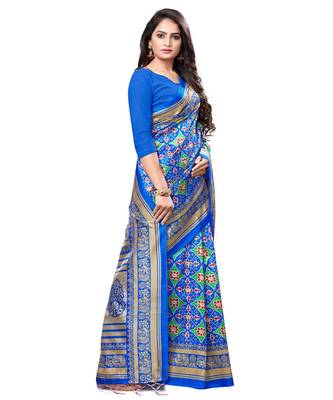 Blue woven Silk blend saree with blouse 3