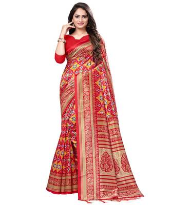 Red woven Silk blend saree with blouse 1