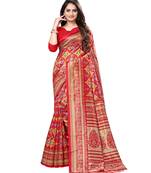 Red woven Silk blend saree with blouse