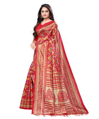 Red woven Silk blend saree with blouse 2