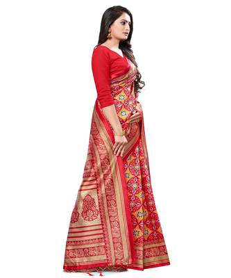 Red woven Silk blend saree with blouse 3