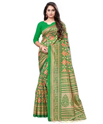 Green woven Silk blend saree with blouse 1