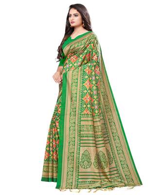 Green woven Silk blend saree with blouse 2