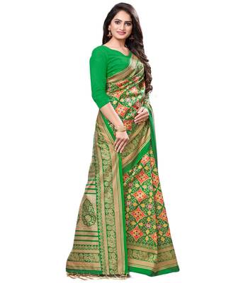 Green woven Silk blend saree with blouse 3