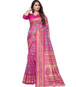 Pink woven Silk blend saree with blouse