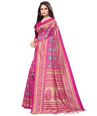 Pink woven Silk blend saree with blouse 2