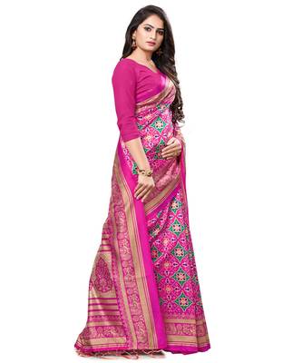 Pink woven Silk blend saree with blouse 3