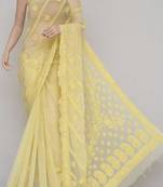 Yellow Color Hand Embroidered Lucknowi Chikankari Saree