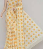 Yellow Color Tepchi Work Multithread Hand Embroidered Lucknowi Chikankari Saree