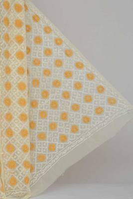 Yellow Color Tepchi Work Multithread Hand Embroidered Lucknowi Chikankari Saree 2