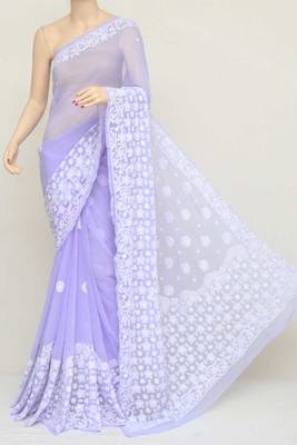 Lavender Color Hand Embroidered Work Lucknowi Designer Chikankari Saree 1
