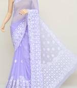 Lavender Color Hand Embroidered Work Lucknowi Designer Chikankari Saree