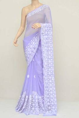 Lavender Color Hand Embroidered Work Lucknowi Designer Chikankari Saree 3