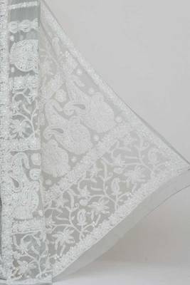 Grey Color Hand Embroidered Lucknowi Designer Chikankari Saree 2