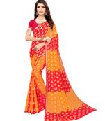 Orange printed chiffon saree with blouse