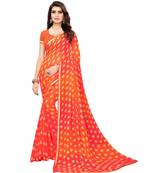 Orange printed chiffon saree with blouse