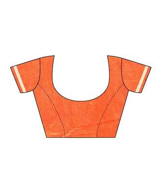 Orange printed chiffon saree with blouse 5