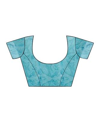 turquoise printed linen saree with blouse 4