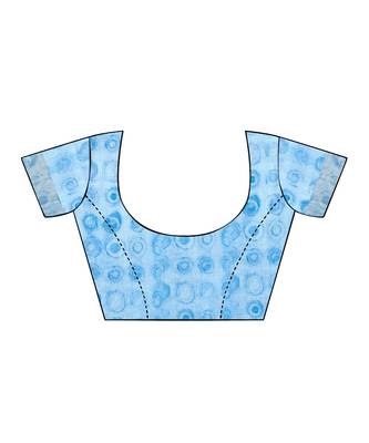turquoise printed linen saree with blouse 4