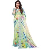Green printed linen saree with blouse