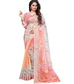 Peach printed linen saree with blouse