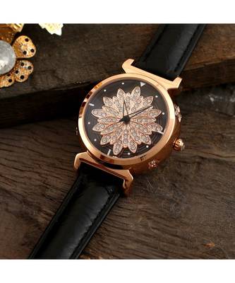 Black Flower Design Revolving Dail Watch 1