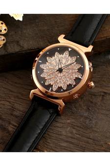 Black Flower Design Revolving Dail Watch