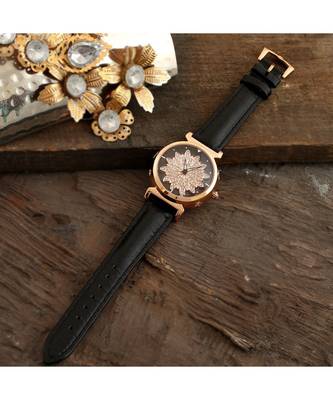 Black Flower Design Revolving Dail Watch 2