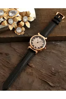 Black Flower Design Revolving Dail Watch