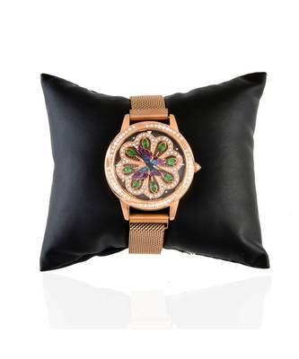 Rose Gold Butterfly Design Green Dail  Revolving Adjustable Magentic Watch 4