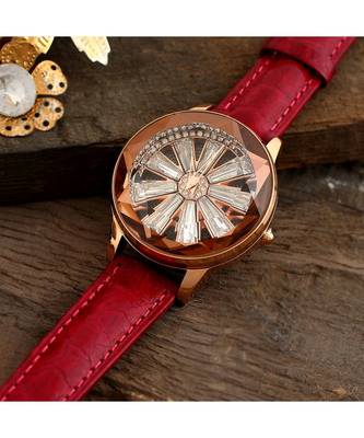 Maroon Wheel Design Revolving Dail Watch 1